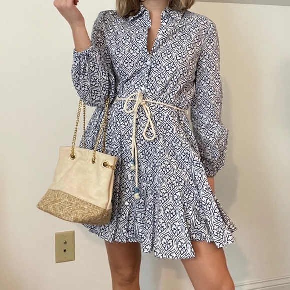 Faux suede and straw mini bucket bag gold chain strap summer spring neutral - Picture 2 of 8